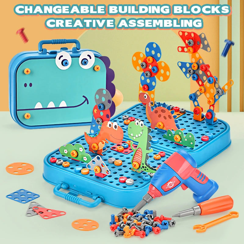Tender Tots Kids Electric Drill 3D Puzzle Dinosaur Assembly Toy Set